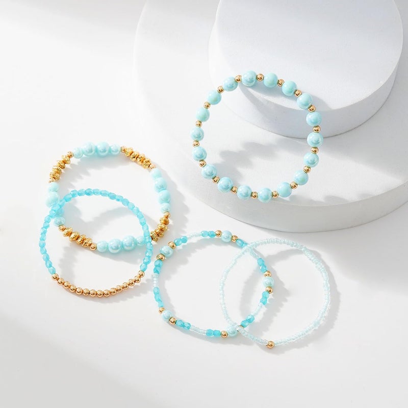 Aigrnc Boho Beaded Stretch Bracelets For Women Stackable Crystal Gold Plated Beaded Bracelets Set Trendy Handmade Friendship Braeclet Jewelry Gifts - Image 3